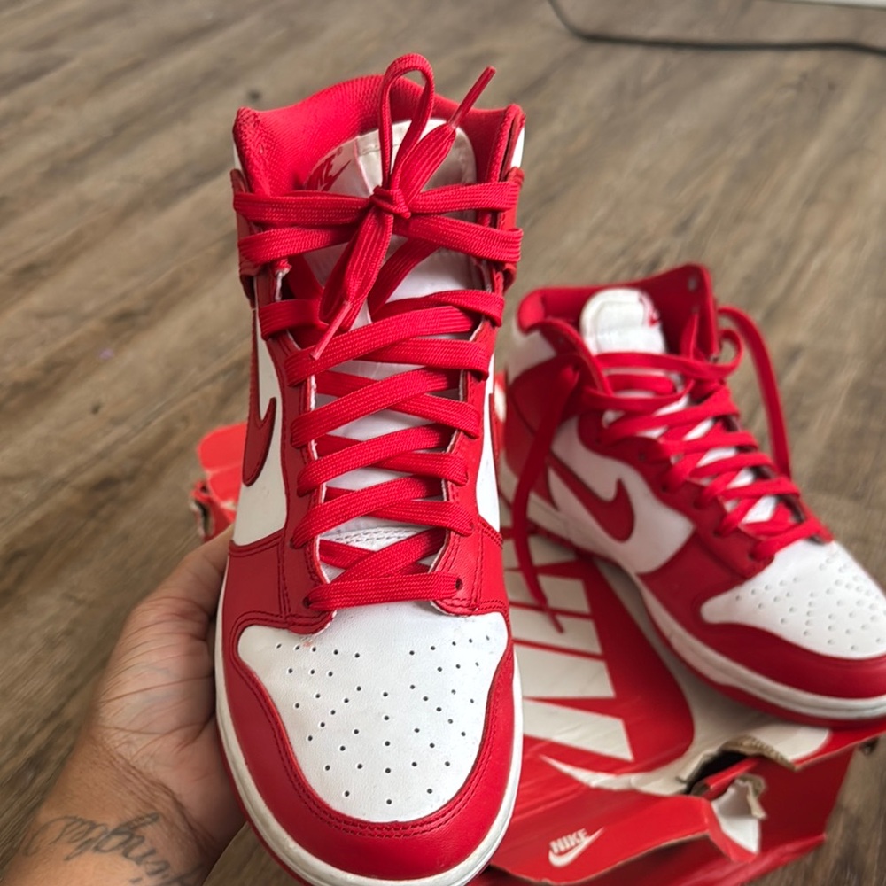 Authentic Nike Dunk Hi Red and White High-Top Sneakers - Picture 5 of 14